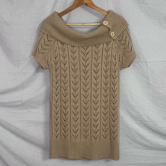 deb Beige/Tan Sweater with Short Sleeves and Versatile Collar in Size 2X - Picture 2 of 15